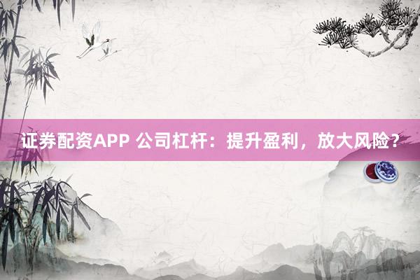 证券配资APP 公司杠杆：提升盈利，放大风险？