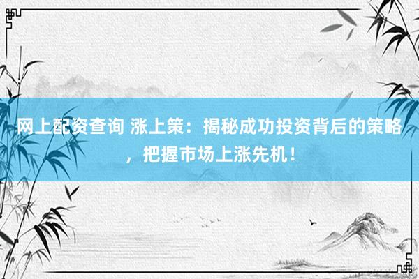 网上配资查询 涨上策：揭秘成功投资背后的策略，把握市场上涨先机！