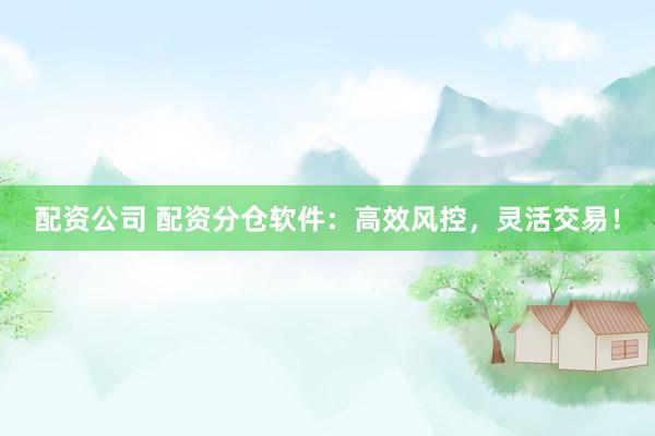 配资公司 配资分仓软件：高效风控，灵活交易！