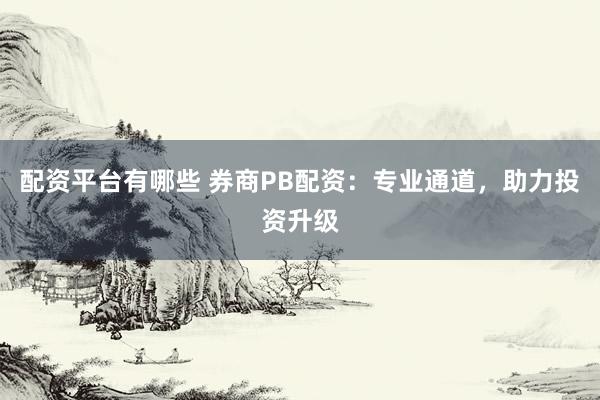 配资平台有哪些 券商PB配资：专业通道，助力投资升级