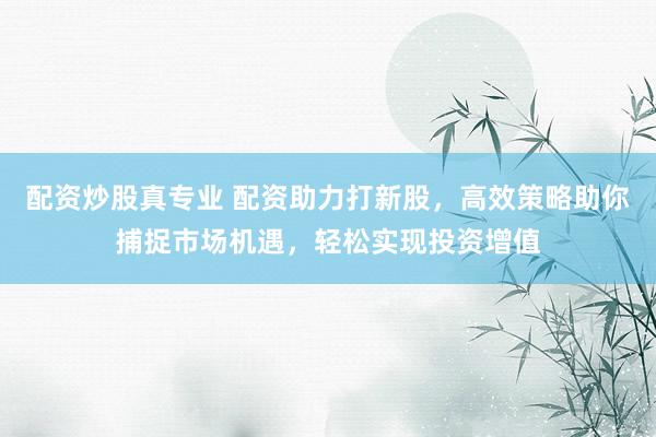 配资炒股真专业 配资助力打新股，高效策略助你捕捉市场机遇，轻松实现投资增值