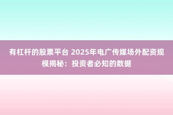 有杠杆的股票平台 2025年电广传媒场外配资规模揭秘:投资者必知的数据