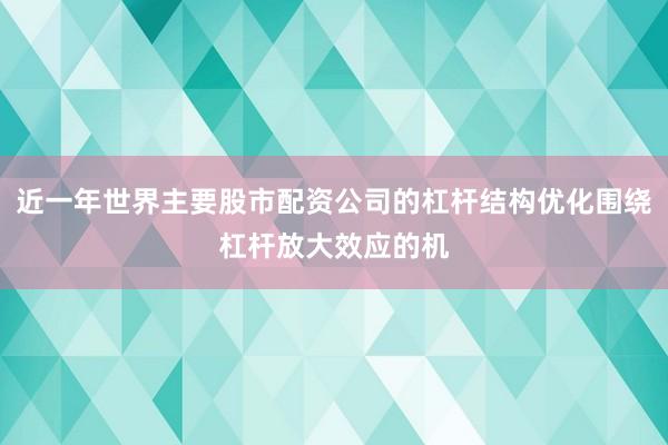 近一年世界主要股市配资公司的杠杆结构优化围绕杠杆放大效应的机