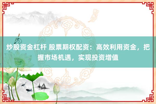炒股资金杠杆 股票期权配资：高效利用资金，把握市场机遇，实现投资增值
