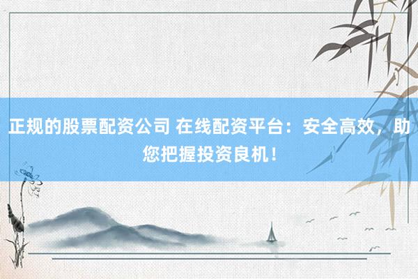 正规的股票配资公司 在线配资平台：安全高效，助您把握投资良机！