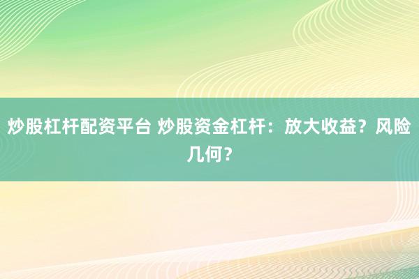 炒股杠杆配资平台 炒股资金杠杆：放大收益？风险几何？