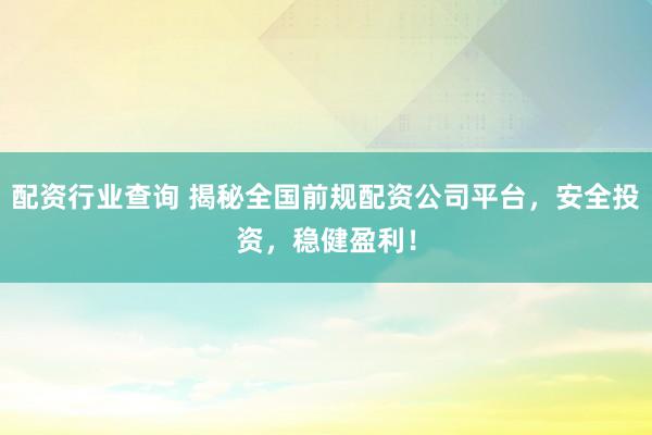 配资行业查询 揭秘全国前规配资公司平台,安全投资,稳健盈利!