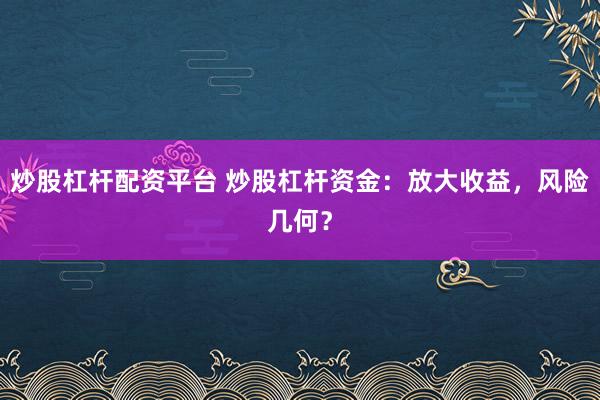 炒股杠杆配资平台 炒股杠杆资金：放大收益，风险几何？