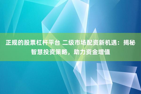 正规的股票杠杆平台 二级市场配资新机遇：揭秘智慧投资策略，助力资金增值