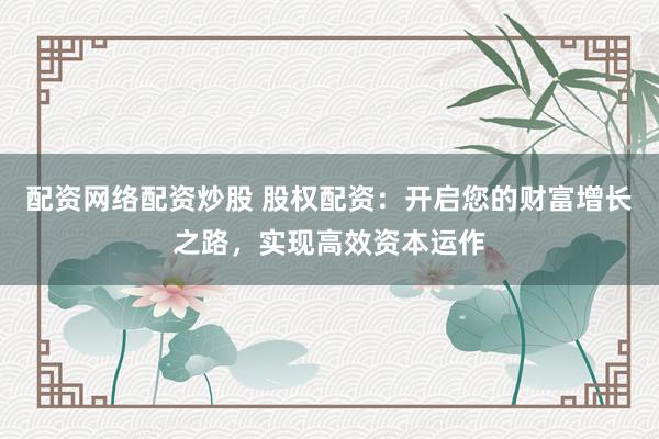 配资网络配资炒股 股权配资：开启您的财富增长之路，实现高效资本运作